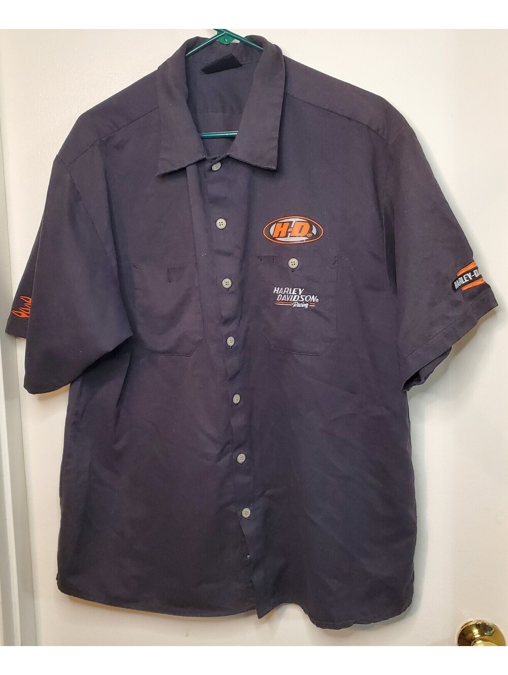 Vintage Y2K Harley Davidson Racing Shirt Men’s Approx XL Button Up Gray Mechanic